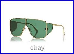Tom Ford SPECTOR FT0708 TF 708 33N Gold Green Lens Shield Sunglasses Authentic
