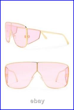 Tom Ford SPECTOR FT0708 TF 708 33Y Gold Pink Lens Shield Sunglasses Authentic