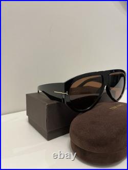 Tom Ford Solid Black Frame Brown Lens Sunglasses Made in Italy 55-20-137 Case