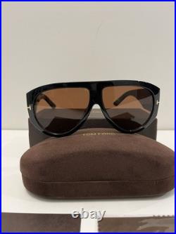 Tom Ford Solid Black Frame Brown Lens Sunglasses Made in Italy 55-20-137 Case