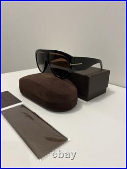 Tom Ford Solid Black Frame Brown Lens Sunglasses Made in Italy 55-20-137 Case