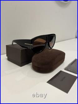 Tom Ford Solid Black Frame Brown Lens Sunglasses Made in Italy 55-20-137 Case