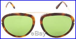 Tom Ford Stacy TF 0452 56N Aviator Sunglasses Rose Gold Havana/Green Lens
