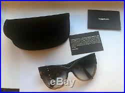 Tom Ford Sunglass Anoushka Black TF 371 01B Gold Grey Gradient Lens Women Cateye