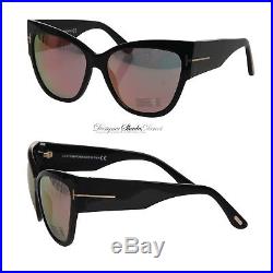 Tom Ford Sunglasses ANOUSHKA TF371 01Z Gloss Black Gold Mirrored Cat Eye Womens