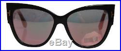 Tom Ford Sunglasses ANOUSHKA TF371 01Z Gloss Black Gold Mirrored Cat Eye Womens