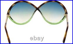 Tom Ford Sunglasses Gradient Liora FT0528 56W-70-120 Turquoise Brown/Green Gold