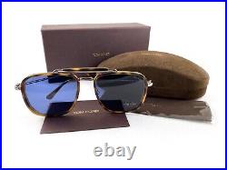 Tom Ford Sunglasses TF665 Huck 53V Blonde Havana Blue Lens FT0665/S Authentic
