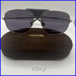 Tom Ford TEX FT 1096 Shiny Gold/Dark Grey (28A) Sunglasses Authentic With Case