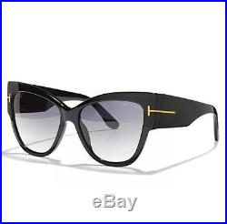 Tom Ford TF 371 01B Anoushka Black Gold Smoke Grey Sunglasses Women Cateye Italy