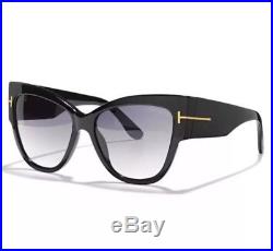 Tom Ford TF 371 F 01B Anoushka Black Gold Smoke Grey Sunglasses Women Cat Italy