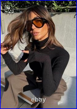 Tom Ford TF1044 01E Oversized Aviator Sunglasses in Black/Yellow Lens