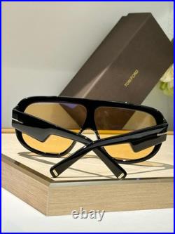 Tom Ford TF1093 RELLEN 71 7-120 Shiny Black Frame Tea Lens Unisex Sunglasses