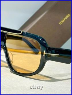 Tom Ford TF1093 RELLEN 71 7-120 Shiny Black Frame Tea Lens Unisex Sunglasses