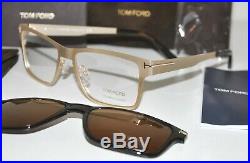 Tom Ford TF5475 32E Matte Gold/Havana Eyeglasses WithMagnetic Clip On Sunglasses