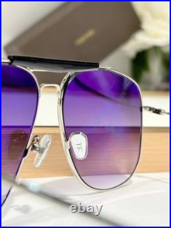 Tom Ford TF557 Silver Aviator Sunglasses Purple Gradient Lenses 58-13-145