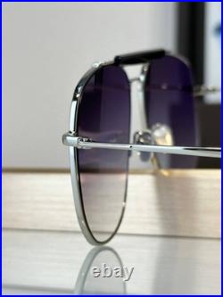 Tom Ford TF557 Silver Aviator Sunglasses Purple Gradient Lenses 58-13-145