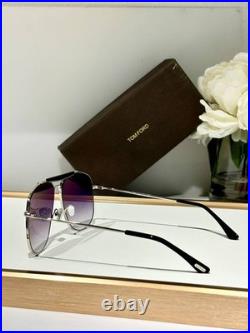 Tom Ford TF557 Silver Aviator Sunglasses Purple Gradient Lenses 58-13-145