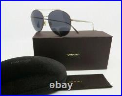 Tom Ford TF757 28A New CLEO Gold/Grey Round Aviator Unisex Sunglasses 59mm withbox