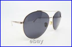Tom Ford TF757 28A New CLEO Gold/Grey Round Aviator Unisex Sunglasses 59mm withbox