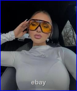 Tom Ford TF965 52E Cassius Oversized Aviator Sunglasses in Tortoise/Yellow Lens