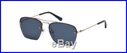 Tom Ford WALKER FT0504S 28V 57 Semi Rimless Pilot Sunglasses Gold Dark Blue