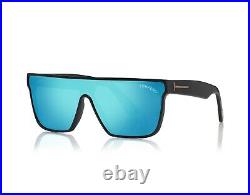 Tom Ford WHYAT FT0709 FT 709 01X Black Blue Mirror Shield Men Sunglasses Italy