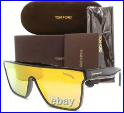 Tom Ford Whyat TF709 709 Sunglasses Black Yellow Gold Mirrored 01G 144 Authentic