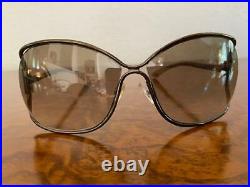 Tom Ford Womens Metal Plastic Brown Over Sized Open Eugenia Sunglasses